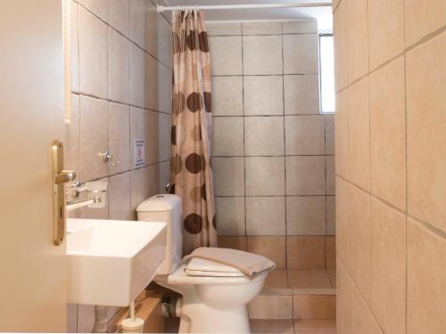 a bathroom with a toilet and a sink at Poliana Estate Studios in Kotrónion