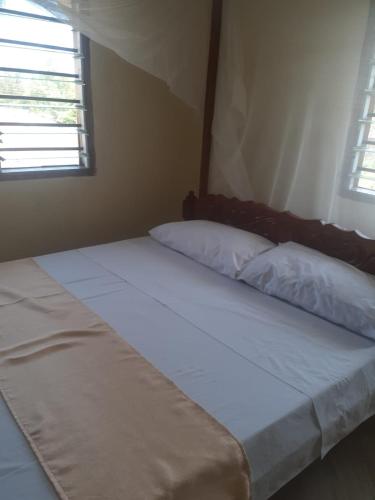 een bed in een kamer met 2 witte kussens bij Ngala Blessed Apartment in Malindi