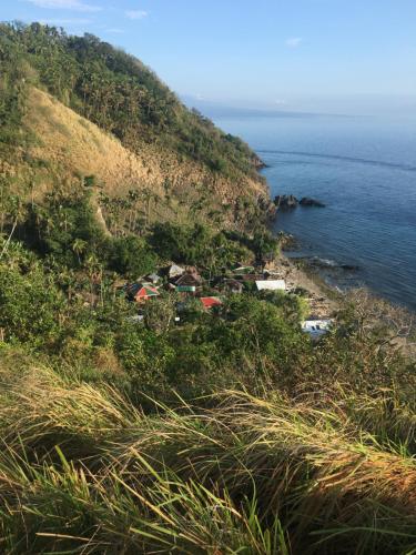 a small village on a hill next to the ocean at Liberty's Lodge and Diving - Apo Island in Dumaguete