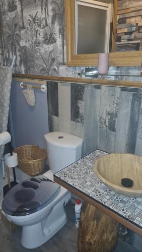 a bathroom with a toilet and a sink at Willow Studio in Telford