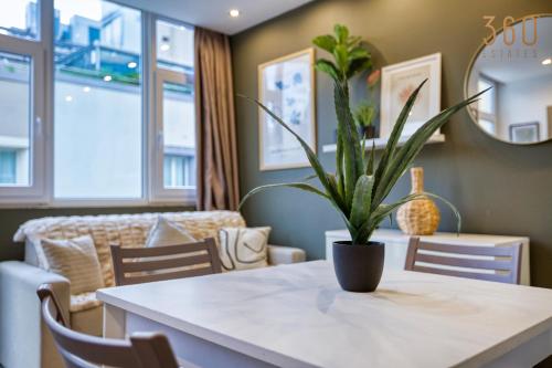 a table with a potted plant sitting on top of it at Modern Paceville Suites with WIFI & AC by 360 Estates in Paceville
