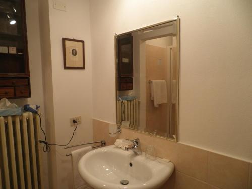 a bathroom with a sink and a mirror and a radiator at Agriturismo Cavazzone in Regnano