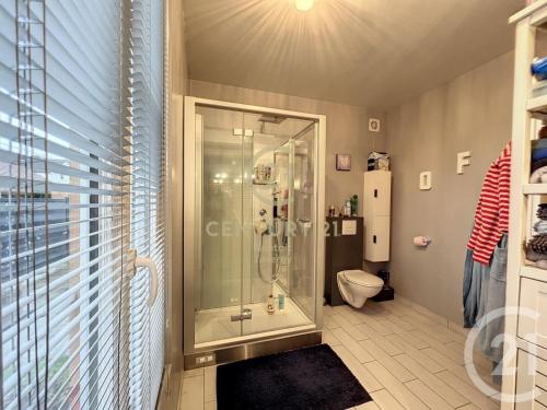 a bathroom with a shower and a toilet at Maison familiale in Taverny