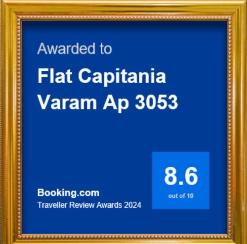 a picture frame with the text awarded to flat captainarmaarmaarma at Flat Capitania Varam Ap 3053 in Guarujá