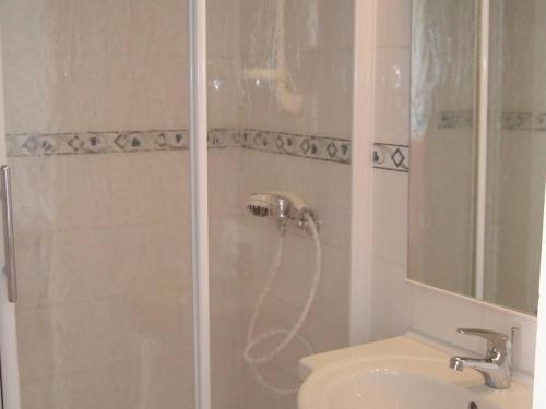 une salle de bain avec douche et lavabo dans l'établissement Agréable F1 avec balcon à Balaruc-les-Bains, 4 couchages, animaux admis - FR-1-680-10, à Balaruc-les-Bains