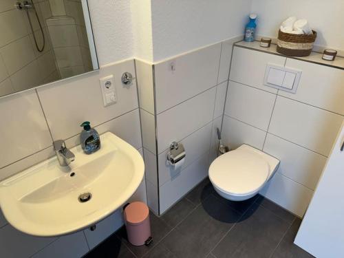 a bathroom with a sink and a toilet at Studio Apartment mit Stellplatz in Bielefeld