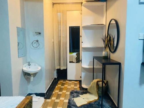 een badkamer met een wastafel en een spiegel bij Providence suites in Nairobi
