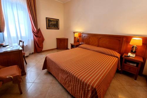 a hotel room with a bed and a television at Hotel Acqui & Centro Benessere in Acqui Terme
