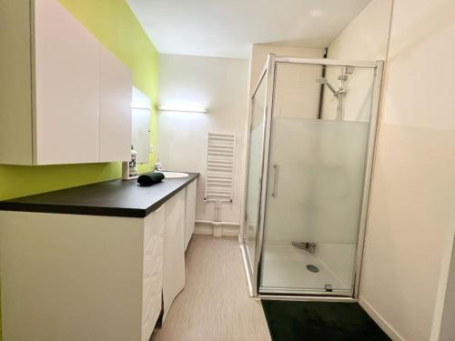 a bathroom with a shower and a sink at Le Joséphine in Nantes