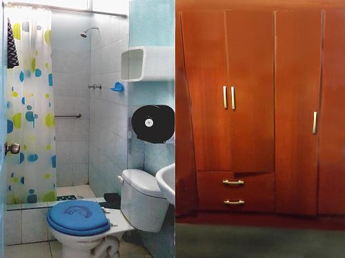ein Bad mit einem WC, einem Waschbecken und einem Schrank in der Unterkunft DON ALEJANDRO in Trujillo