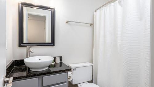a bathroom with a sink and a toilet and a mirror at Landing Modern Apartment with Amazing Amenities (ID9224X56) in Lewis Center