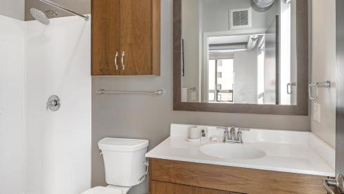 a bathroom with a sink and a toilet and a mirror at Landing Modern Apartment with Amazing Amenities (ID1231X251) in Saint Paul