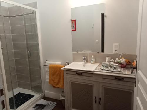 a bathroom with a sink and a shower at MAISON GAY LUSSAC St LEONARD DE NOBLAT in Saint-Léonard-de-Noblat