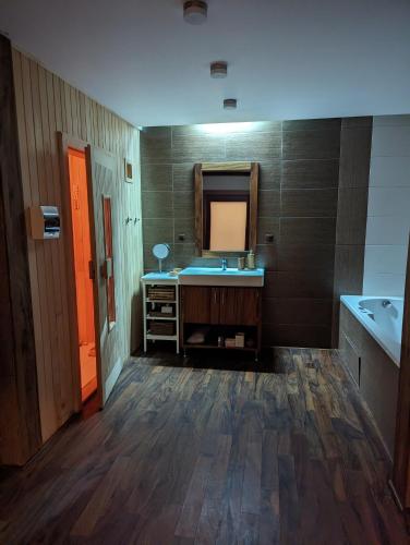 a bathroom with a sink and a mirror at Vila Art Tatranská Lomnica in Tatranská Lomnica