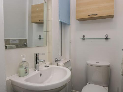 a white bathroom with a sink and a toilet at Sandown in Bowness-on-Windermere