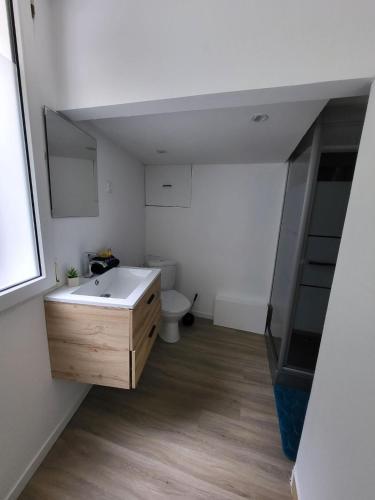 une salle de bain avec un lavabo et des toilettes dans l'établissement PETIT PARADIS, à La Bruffière