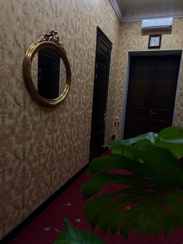a mirror on a wall in a room with a plant at Oreanda Hotel in Odesa