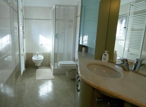a bathroom with a sink and a toilet and a mirror at BBgreen in Pero