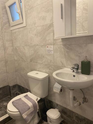 a bathroom with a toilet and a sink at Brand new studios IPM1-2-3-4 in Larisa
