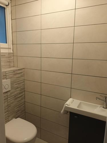 une salle de bain avec toilettes et lavabo dans l'établissement Maison de Chamechaude, à Fontaine