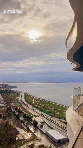 a view of a city and the ocean from a building at Tuzla evora in Istanbul