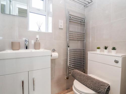 a white bathroom with a toilet and a sink at Ashtree Cottage in Hull