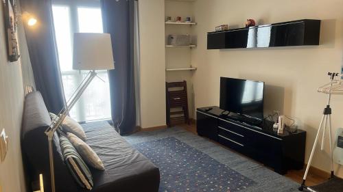 a living room with a couch and a television at Apartamento Riglos2 Candanchu in Candanchú