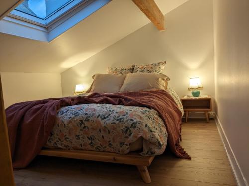 ein Schlafzimmer mit einem Bett und zwei Lampen an Tischen in der Unterkunft Chambre bohème au calme in Montrouge