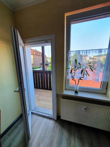 a room with a window with a plant in it at Schöne Wohnung in Eisenach in Eisenach