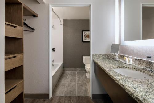 une salle de bain avec un lavabo et des toilettes dans l'établissement Courtyard Fort Worth Downtown/Blackstone, à Fort Worth