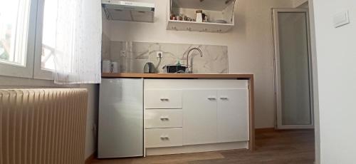 eine Küche mit einer Spüle und einer Theke in der Unterkunft Appartement T2 au 1er étage in Margny-lès-Compiègne