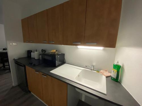 a kitchen with a sink and a microwave at Strasbourg Lifestyle in Strasbourg