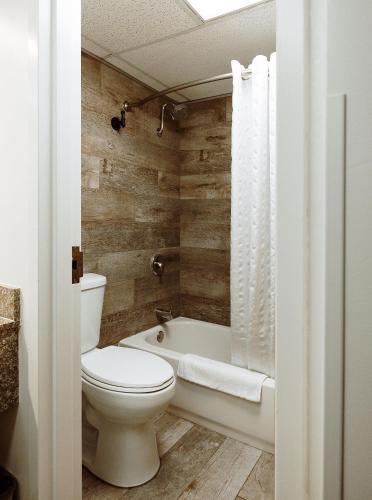 a bathroom with a toilet and a bath tub at Taos Valley Lodge in Taos