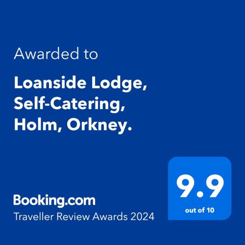 a screenshot of a cell phone with the text awarded to landslide lodge self catering at Loanside Lodge, Self-Catering, Holm, Orkney. in Saint Marys