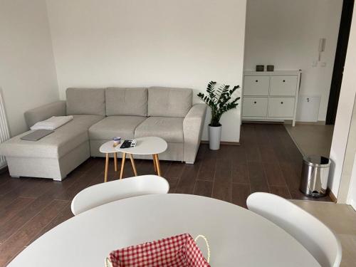 a living room with a couch and a table at LadyDi apartman in Banja Koviljača