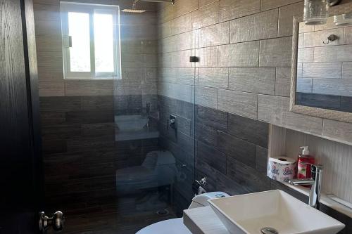 ein Badezimmer mit Waschbecken, Toilette und Spiegel in der Unterkunft Renta casa nueva Oaxtepec in Oaxtepec