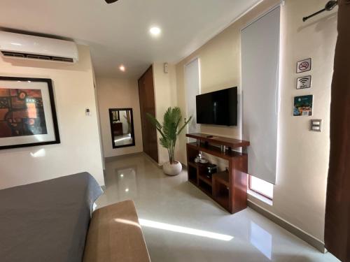 Una televisión o centro de entretenimiento en El Zaguán Colonial by GuruHotel