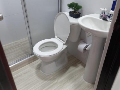 łazienka z toaletą i umywalką w obiekcie APARTA-ESTUDIO LA TOMA w mieście Neiva