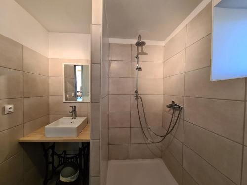 W łazience znajduje się umywalka i prysznic. w obiekcie Gîte Crozon-sur-Vauvre, 5 pièces, 10 personnes - FR-1-591-381 w mieście Crozon-sur-Vauvre