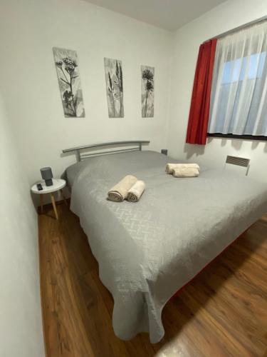 1 dormitorio con 1 cama grande y 2 almohadas en Aparmán Renata 9 en Ružomberok