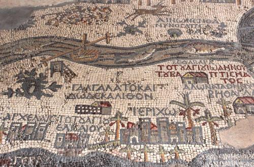 a mosaic floor with a map of a city at Pilgrim's Guest House in Madaba
