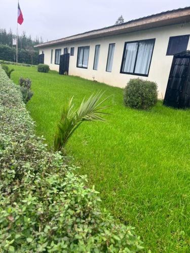 a plant in the grass in front of a house at La casona Talpen in Constitución
