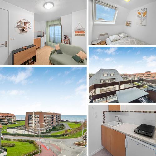 un collage de photos d'un appartement dans l'établissement Horizon Marin, à Villers-sur-Mer