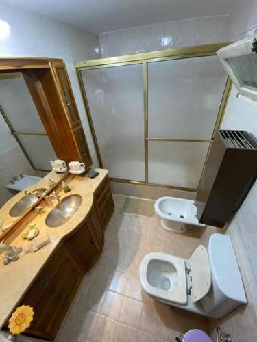 a bathroom with a sink and a toilet and a shower at Casa Tupungato con Churrasquera in Tupungato