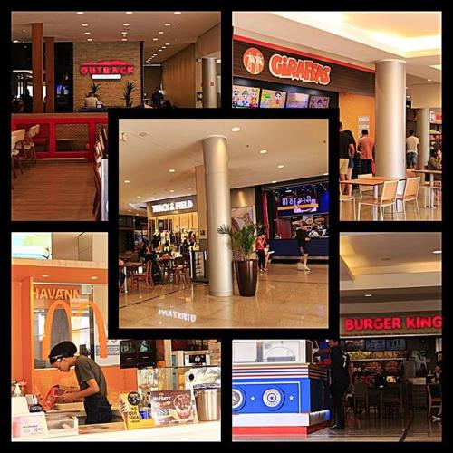 a collage of photos of a shopping center at Aconchego dentro do Shopping em Brasília in Brasilia