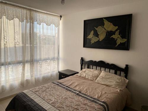 - une chambre avec un lit et une fenêtre dans l'établissement Casa de Bryanna, à San Luis Potosí