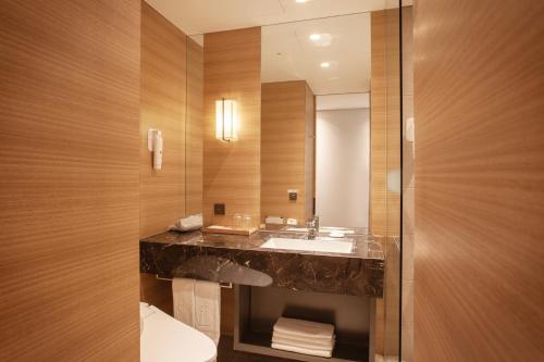 a bathroom with a sink and a mirror at Crown Park Hotel Seoul Myeongdong in Seoul
