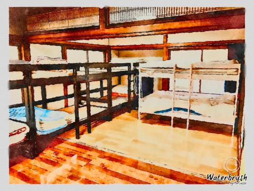 une peinture d'une chambre avec deux lits superposés dans l'établissement Guest House Nagasaki 2 御船蔵の我が家 2, à Nagasaki