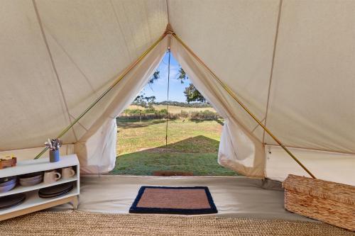a canvas tent with a view of a field at Forrest Holiday Park in Forrest