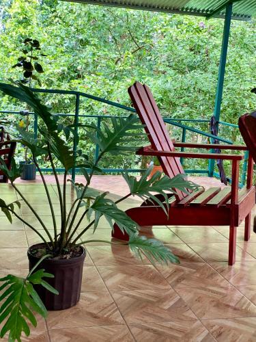 a chair and a potted plant on a porch at Campo Verde House, La Fortuna de San Carlos in Fortuna